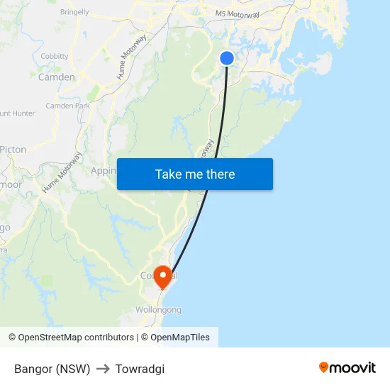 Bangor (NSW) to Towradgi map