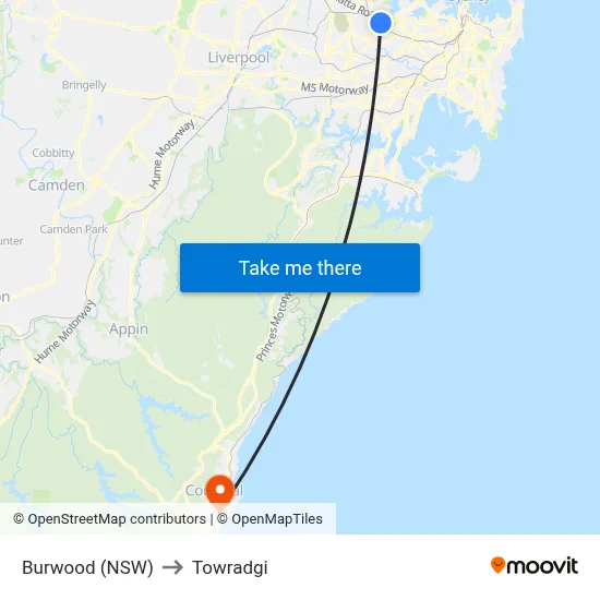 Burwood (NSW) to Towradgi map