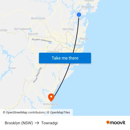 Brooklyn (NSW) to Towradgi map