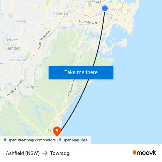 Ashfield (NSW) to Towradgi map
