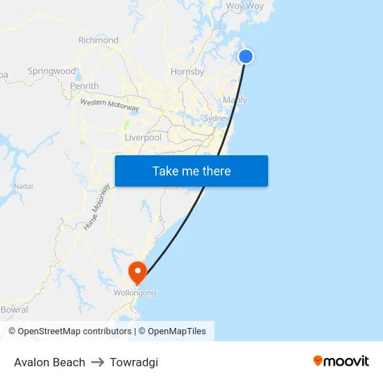Avalon Beach to Towradgi map