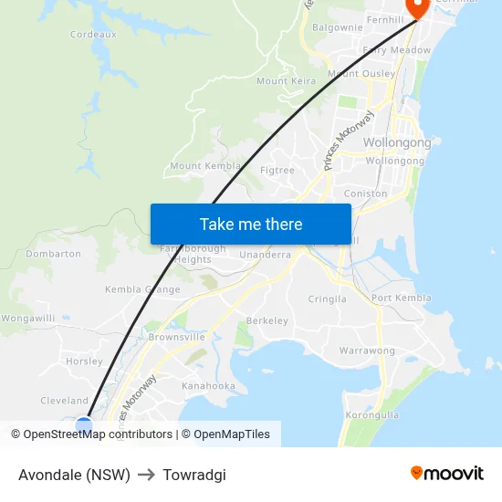 Avondale (NSW) to Towradgi map