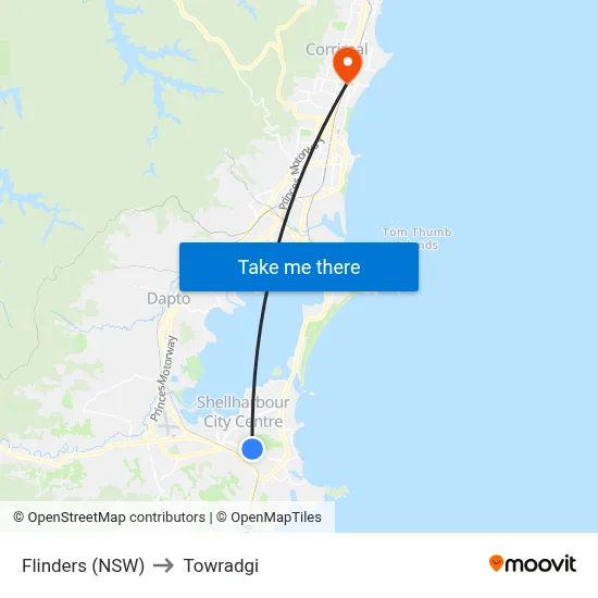 Flinders (NSW) to Towradgi map