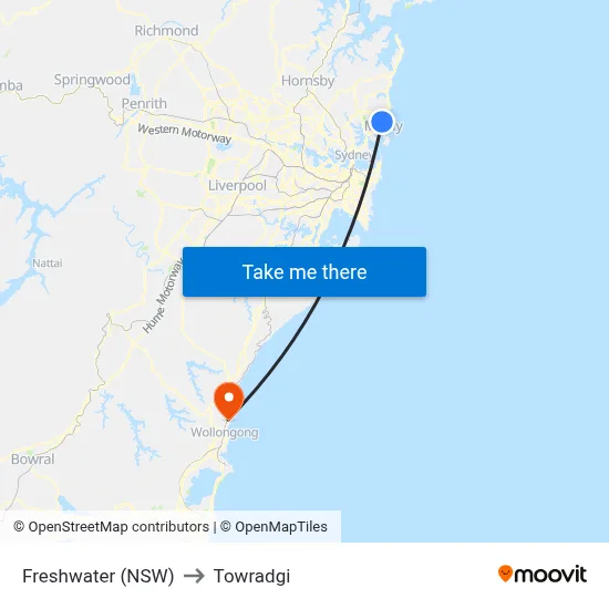Freshwater (NSW) to Towradgi map