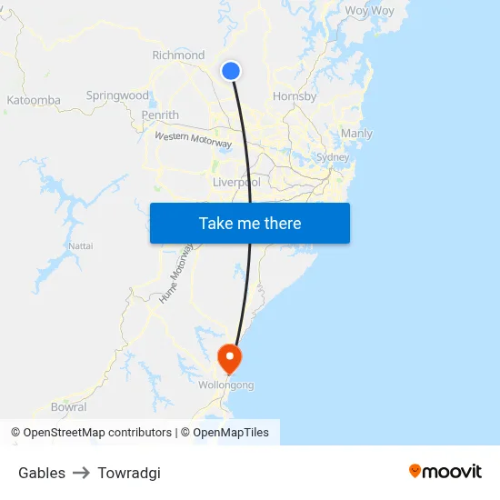 Gables to Towradgi map