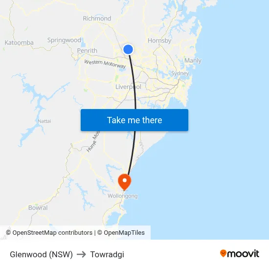 Glenwood (NSW) to Towradgi map