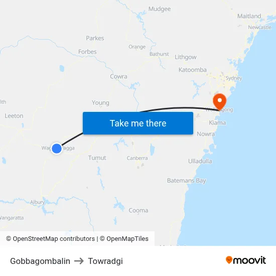 Gobbagombalin to Towradgi map