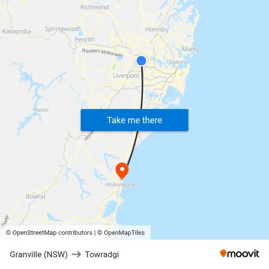 Granville (NSW) to Towradgi map