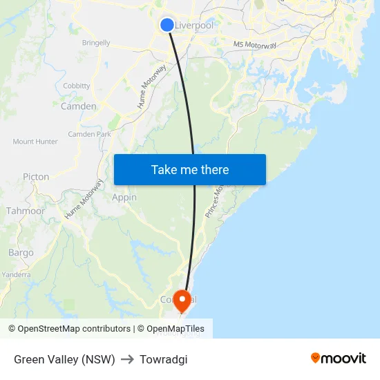 Green Valley (NSW) to Towradgi map