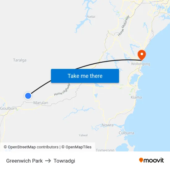 Greenwich Park to Towradgi map