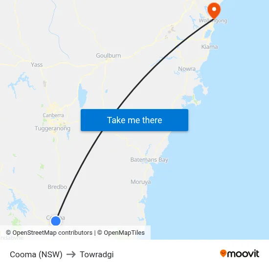 Cooma (NSW) to Towradgi map