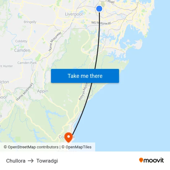 Chullora to Towradgi map