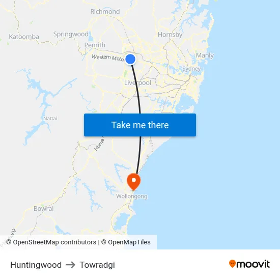 Huntingwood to Towradgi map