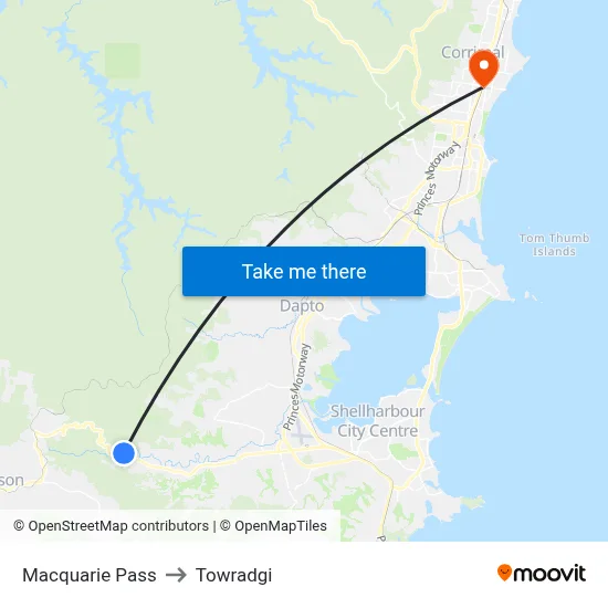 Macquarie Pass to Towradgi map