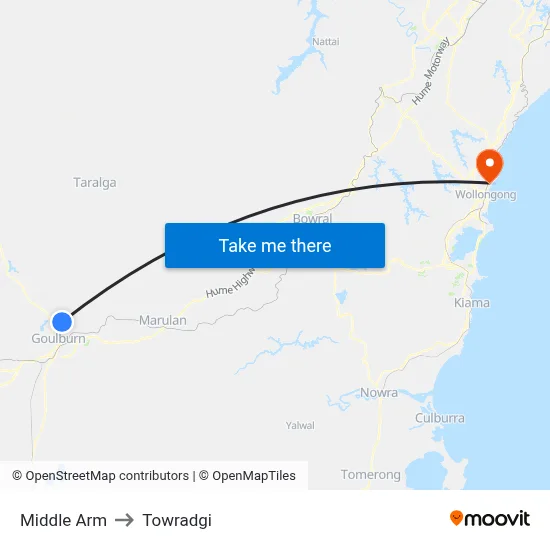 Middle Arm to Towradgi map