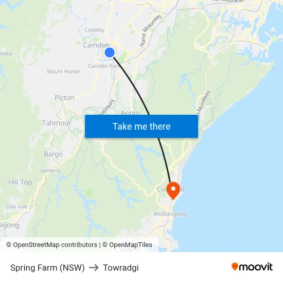 Spring Farm (NSW) to Towradgi map