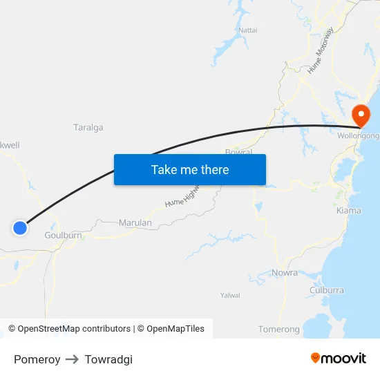 Pomeroy to Towradgi map