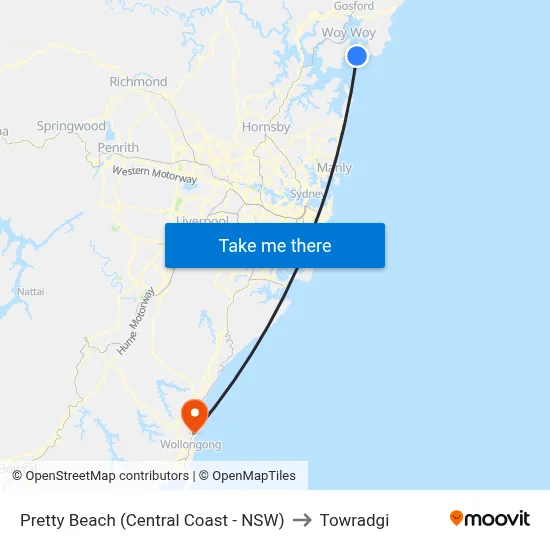 Pretty Beach (Central Coast - NSW) to Towradgi map