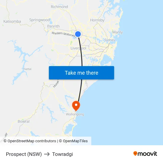 Prospect (NSW) to Towradgi map