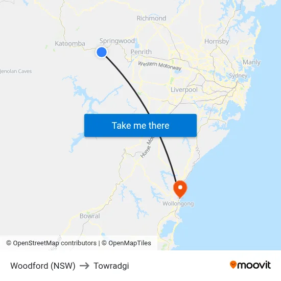 Woodford (NSW) to Towradgi map