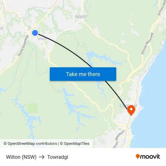 Wilton (NSW) to Towradgi map