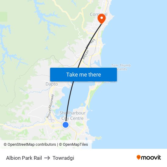 Albion Park Rail to Towradgi map