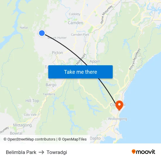 Belimbla Park to Towradgi map