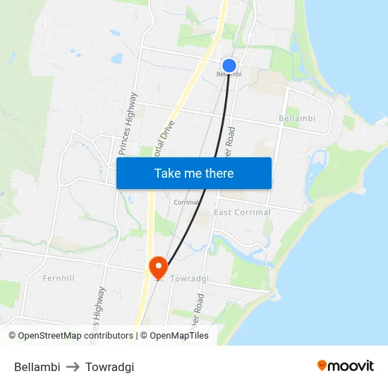 Bellambi to Towradgi map
