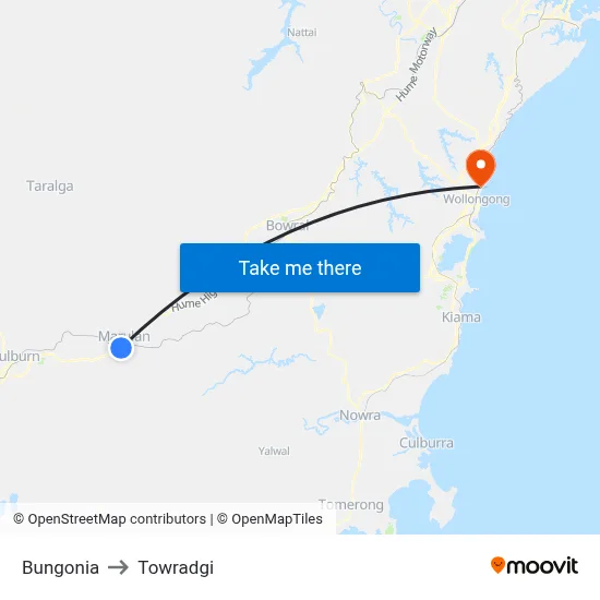 Bungonia to Towradgi map