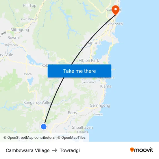 Cambewarra Village to Towradgi map