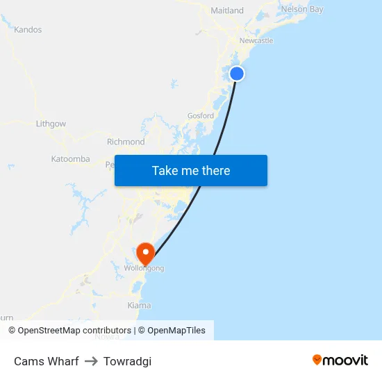Cams Wharf to Towradgi map