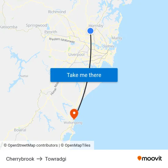 Cherrybrook to Towradgi map