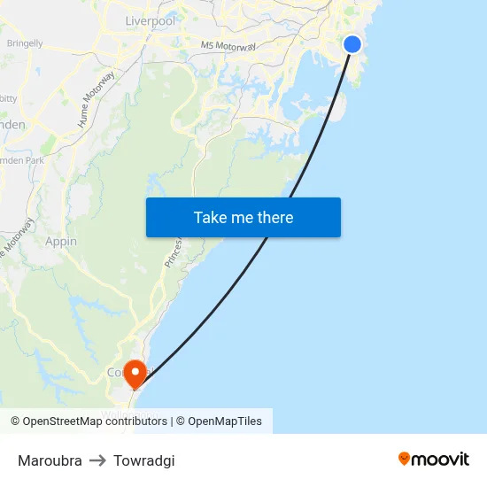 Maroubra to Towradgi map