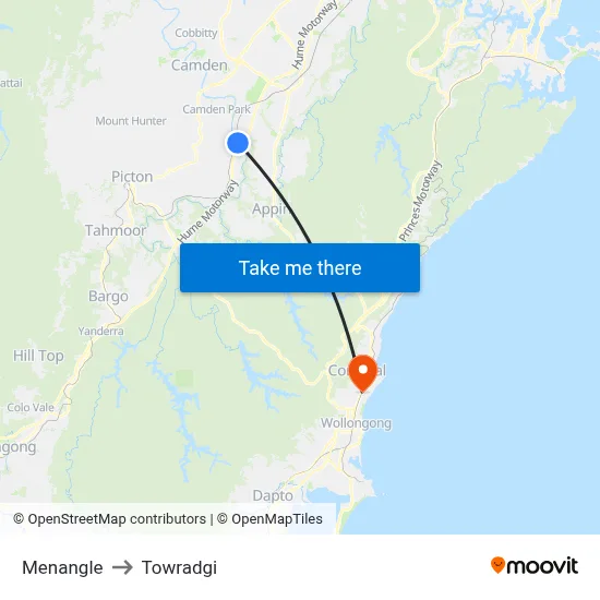 Menangle to Towradgi map