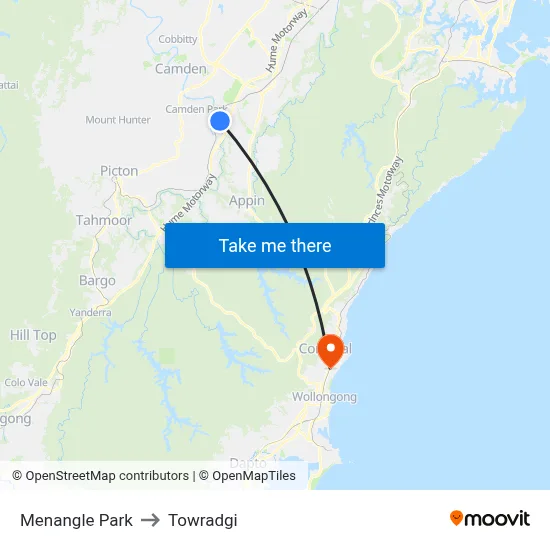 Menangle Park to Towradgi map