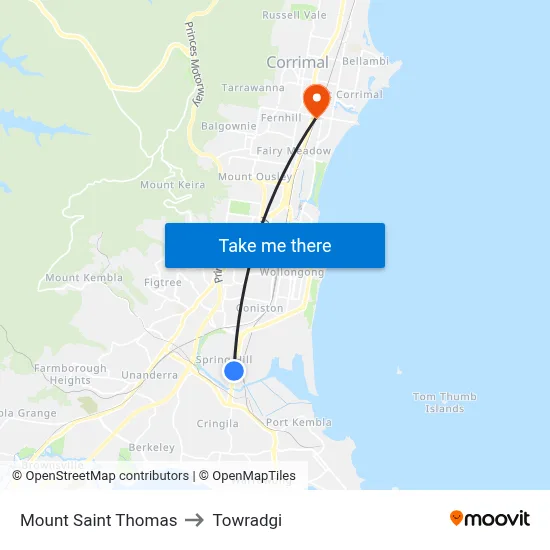 Mount Saint Thomas to Towradgi map