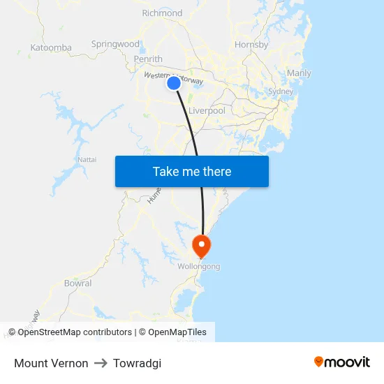 Mount Vernon to Towradgi map