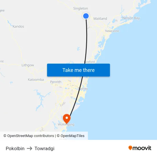 Pokolbin to Towradgi map