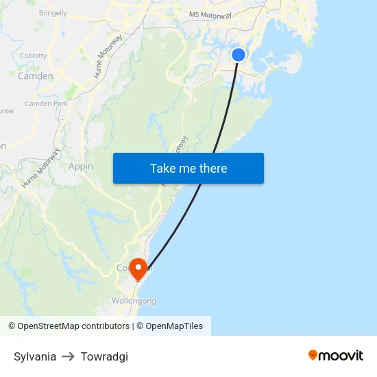 Sylvania to Towradgi map