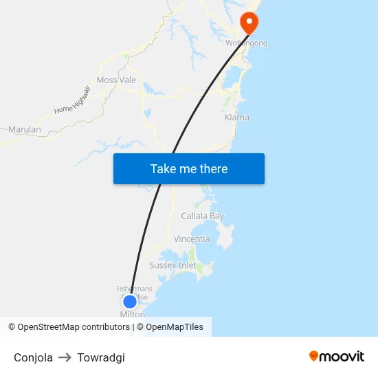 Conjola to Towradgi map
