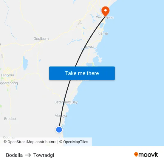 Bodalla to Towradgi map