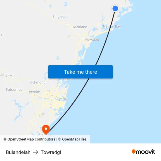 Bulahdelah to Towradgi map