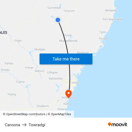 Caroona to Towradgi map