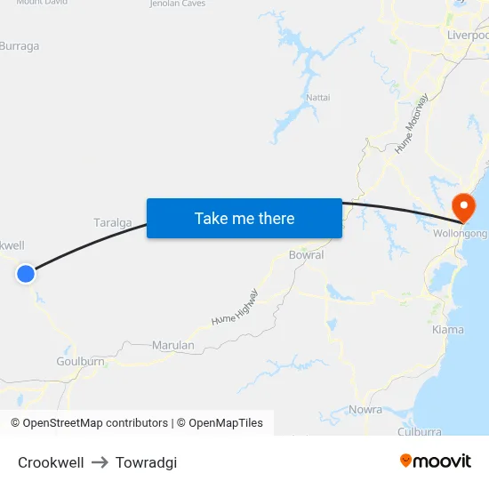 Crookwell to Towradgi map