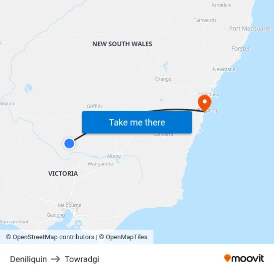 Deniliquin to Towradgi map