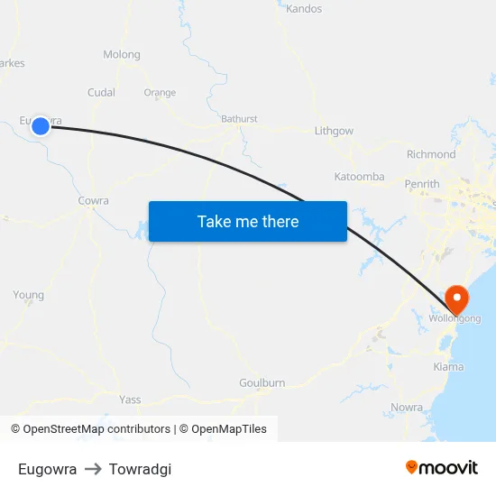 Eugowra to Towradgi map