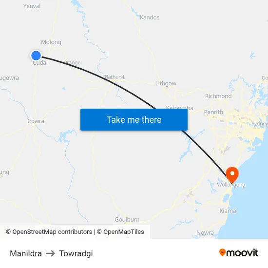 Manildra to Towradgi map