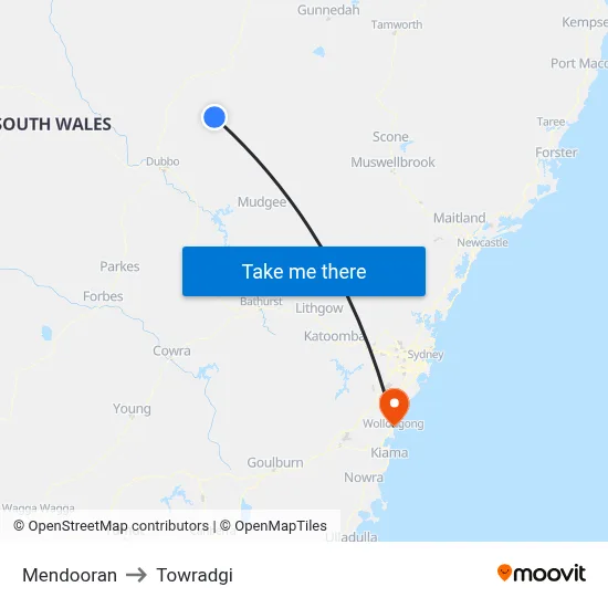 Mendooran to Towradgi map