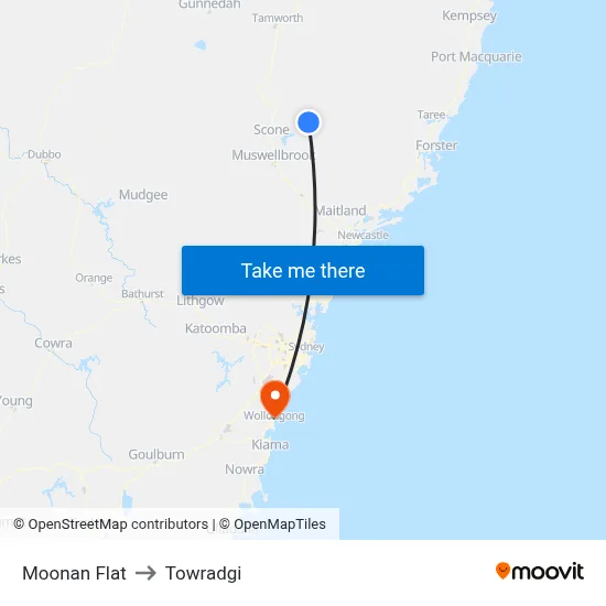 Moonan Flat to Towradgi map