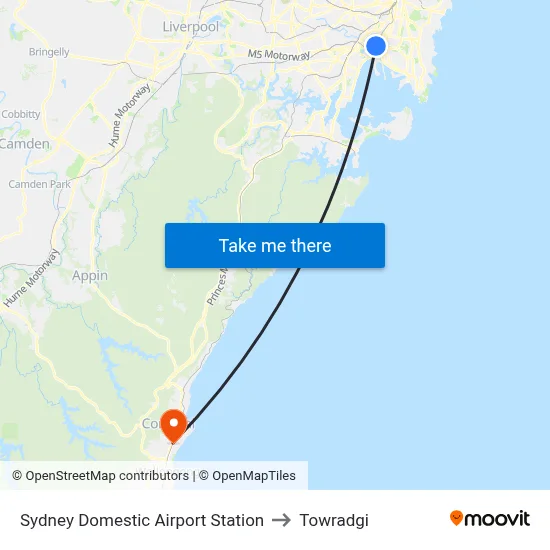 Sydney Domestic Airport Station to Towradgi map